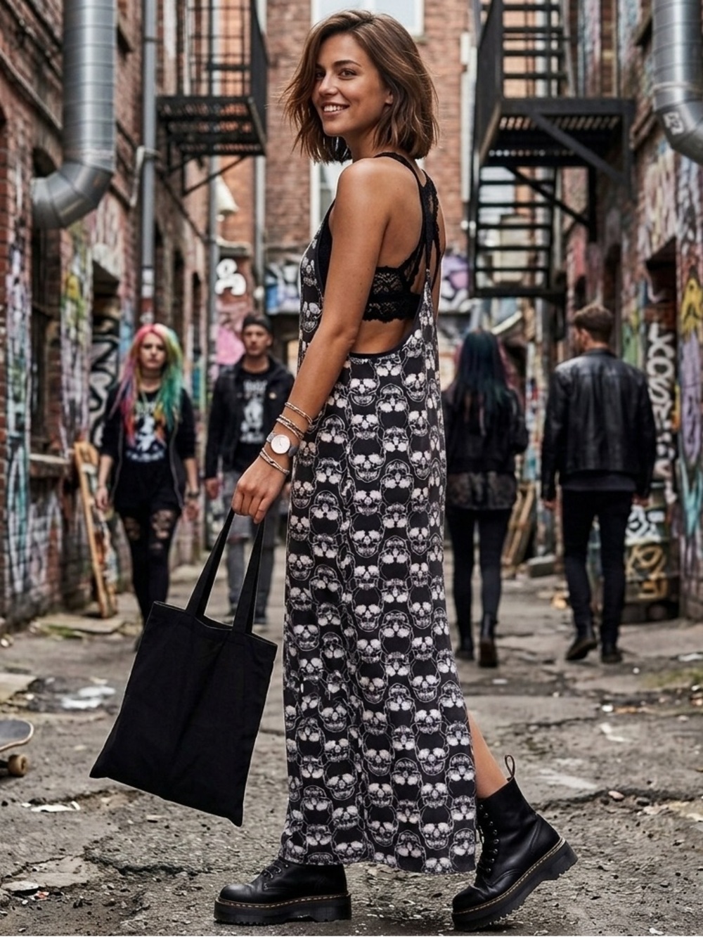H&M Black and White Skull Maxi Dress